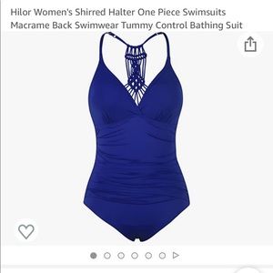 Blue Halter One Piece Swimsuit Bathing Suit - Womens, Macrame Back, Size 14